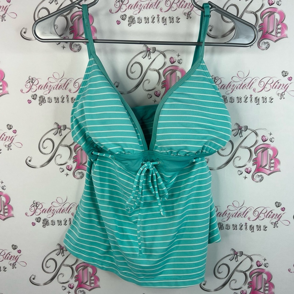 Jag tankini top bikini top tie up ribbons blue stripes Striped Teal Tank Top